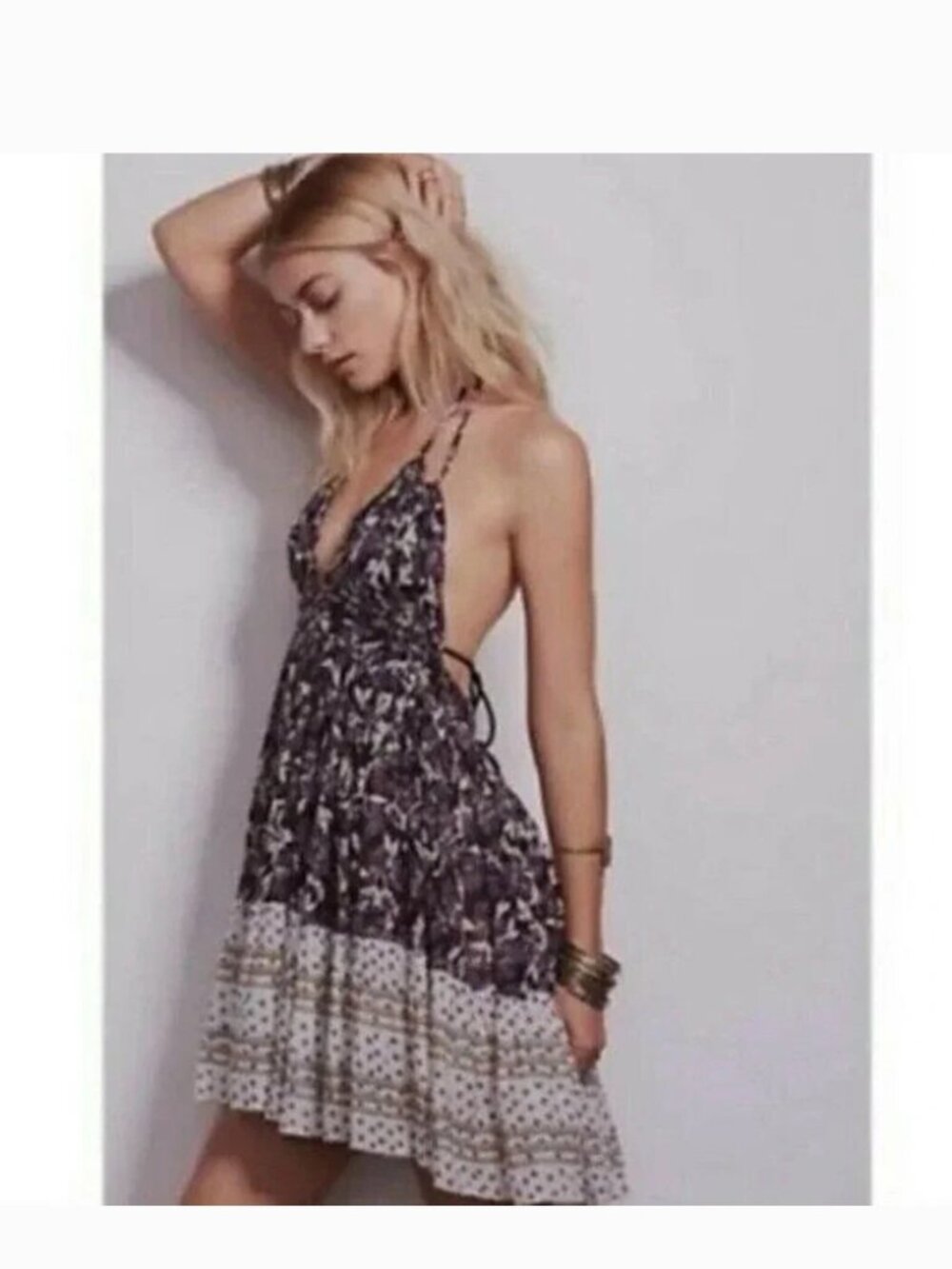 Free People 100 Degree Purple Floral Print Halter Mini Dress
